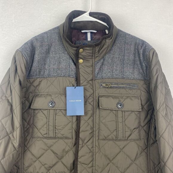 Cole Haan Barn Coat Utility Jacket Mens Large Brown Quilted Corduroy Plaid - Picture 3 of 10